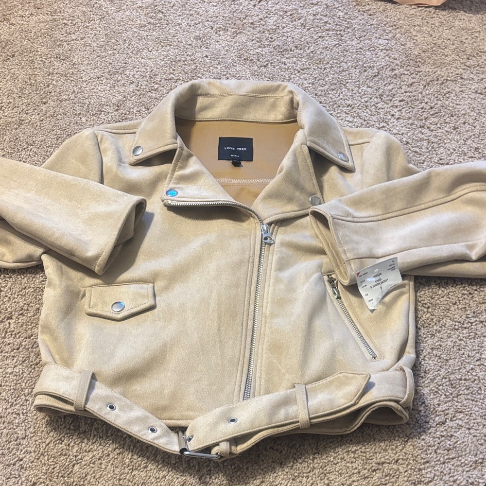 Love Tree Tan Jacket with Belted Design